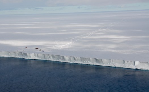 The ship depot where ships pull up to the ice shelf and offload gas and oil for use on Antarctica.