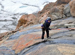 The first steep pitch I had to negotiate backwards. I just kept watching Manu talk me down.