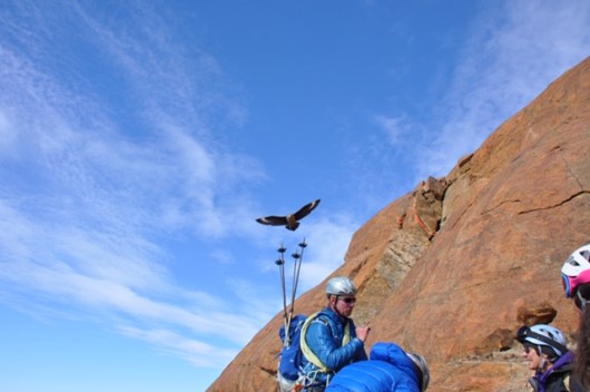 Manu in the lead, guides us around the cliffs.