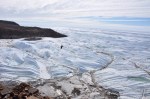 Ice waves created by pressure pushing the frozen snow into&nbsp;peaks.