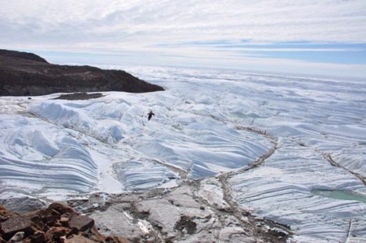 Ice waves created by pressure pushing the frozen snow into peaks.
