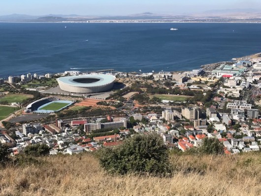 City view with FIFA World Cup stadium in the background.