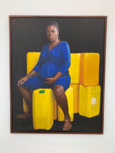 Acrylic on canvas," Eyram, Yellow is the Color of Water", Jeremiah Quarshie (Ghana)2015.About women's need for water and the difficulty of carrying it. The only painted image.