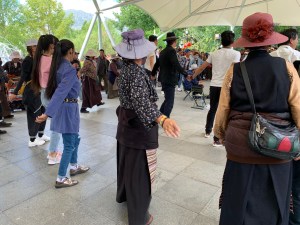 Line dancing in the park behind Potala Palace