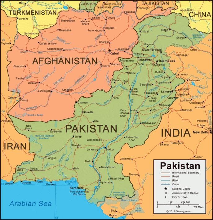 Pakistan sandwiched between Afghanistan and India
