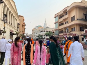 Masses of people arriving at the temple.