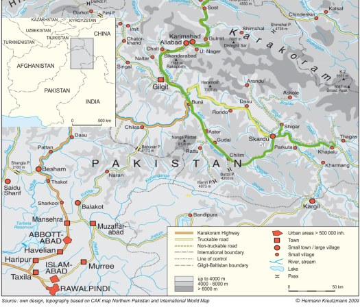 Map of Pakistan from Gilgit to Islamabad